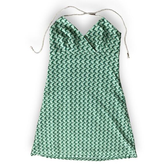 Ann Taylor Loft Green & Cream Zig Zag Design Summer Dress - Picture 2 of 10